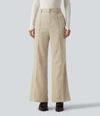 High Waisted Flare Casual Trousers with Pockets — Almond Milk — view 1
