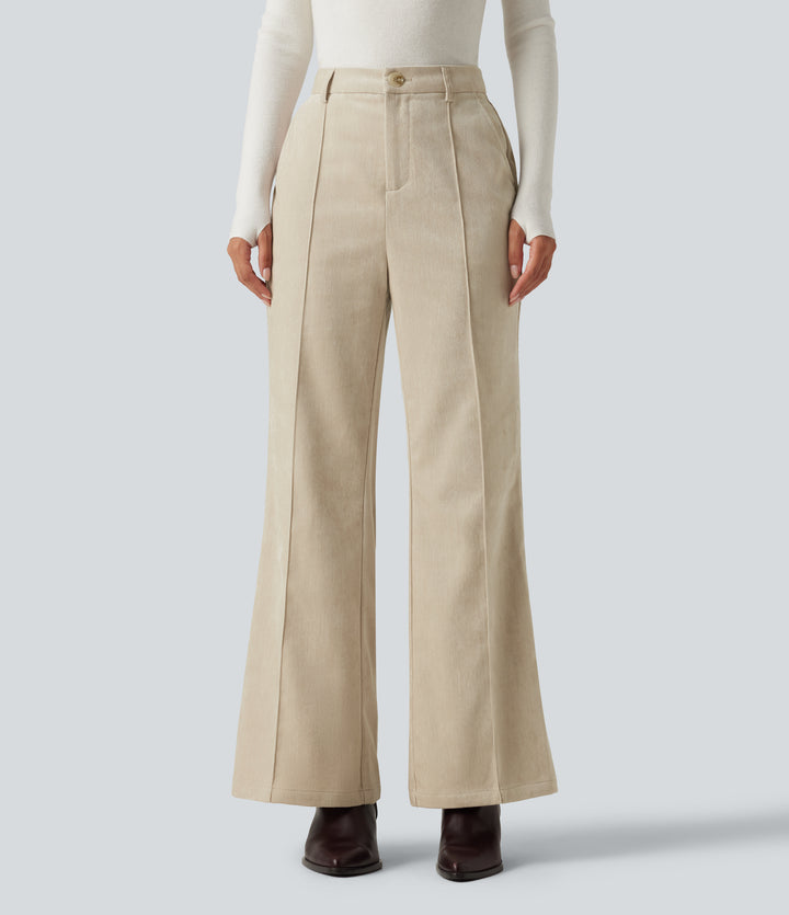 High Waisted Flare Casual Trousers with Pockets — Almond Milk — view 1