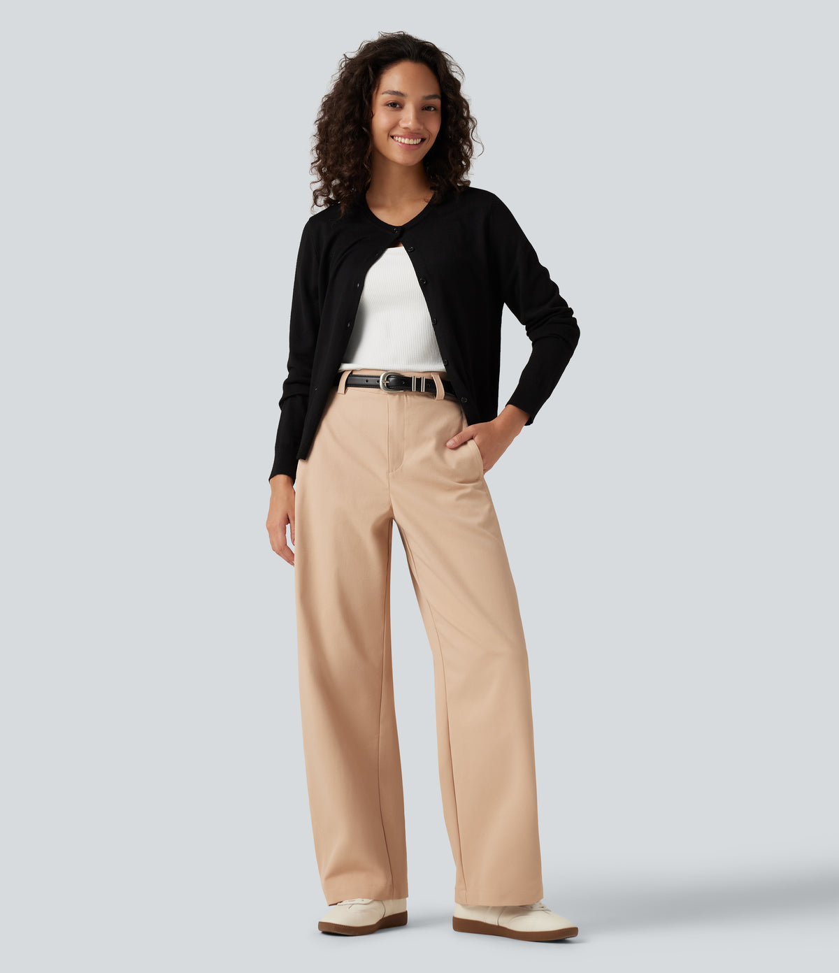 Mid Rise Barrel Leg Work Trousers with Pockets — Candied Ginger — view 6