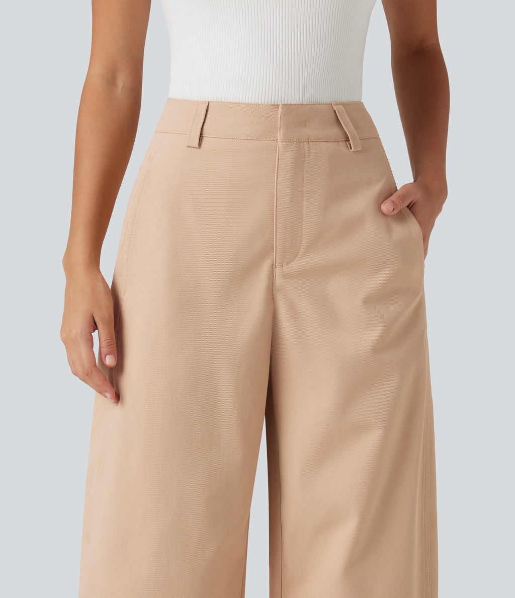 Mid Rise Barrel Leg Work Trousers with Pockets — Candied Ginger — view 4
