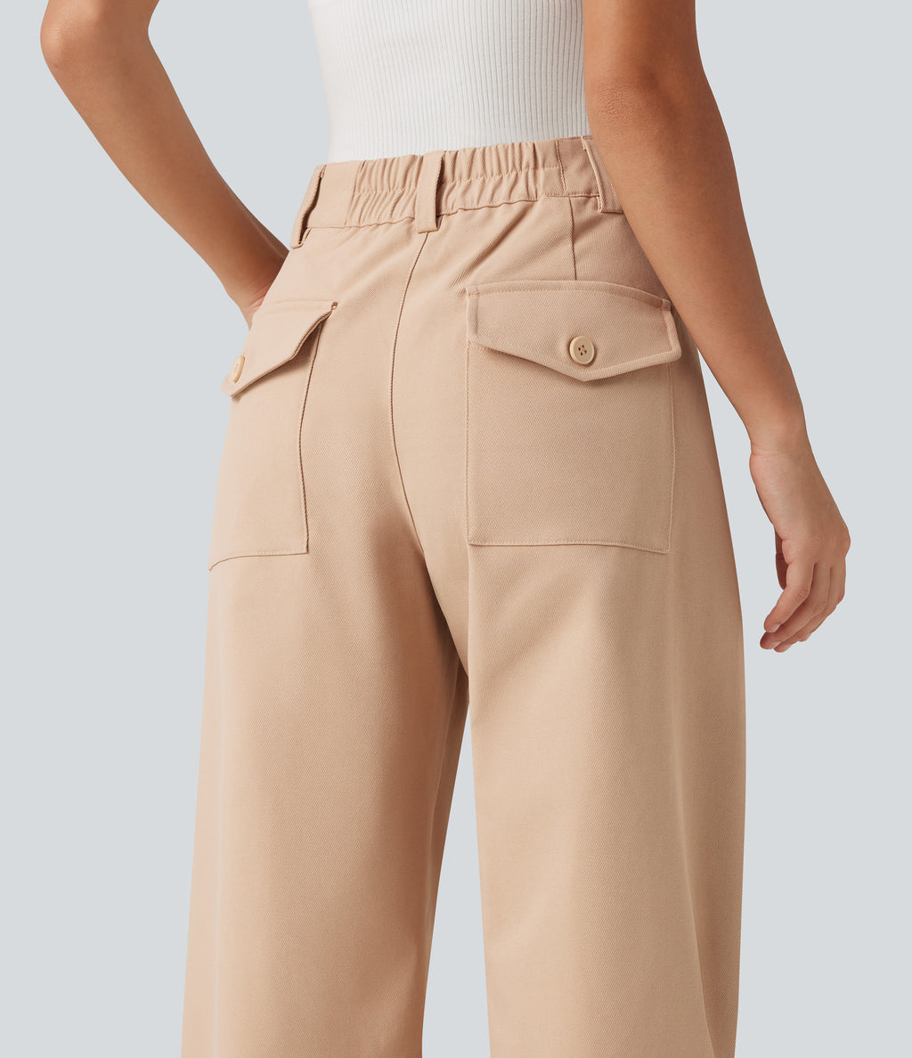 Mid Rise Barrel Leg Work Trousers with Pockets — Candied Ginger — view 5