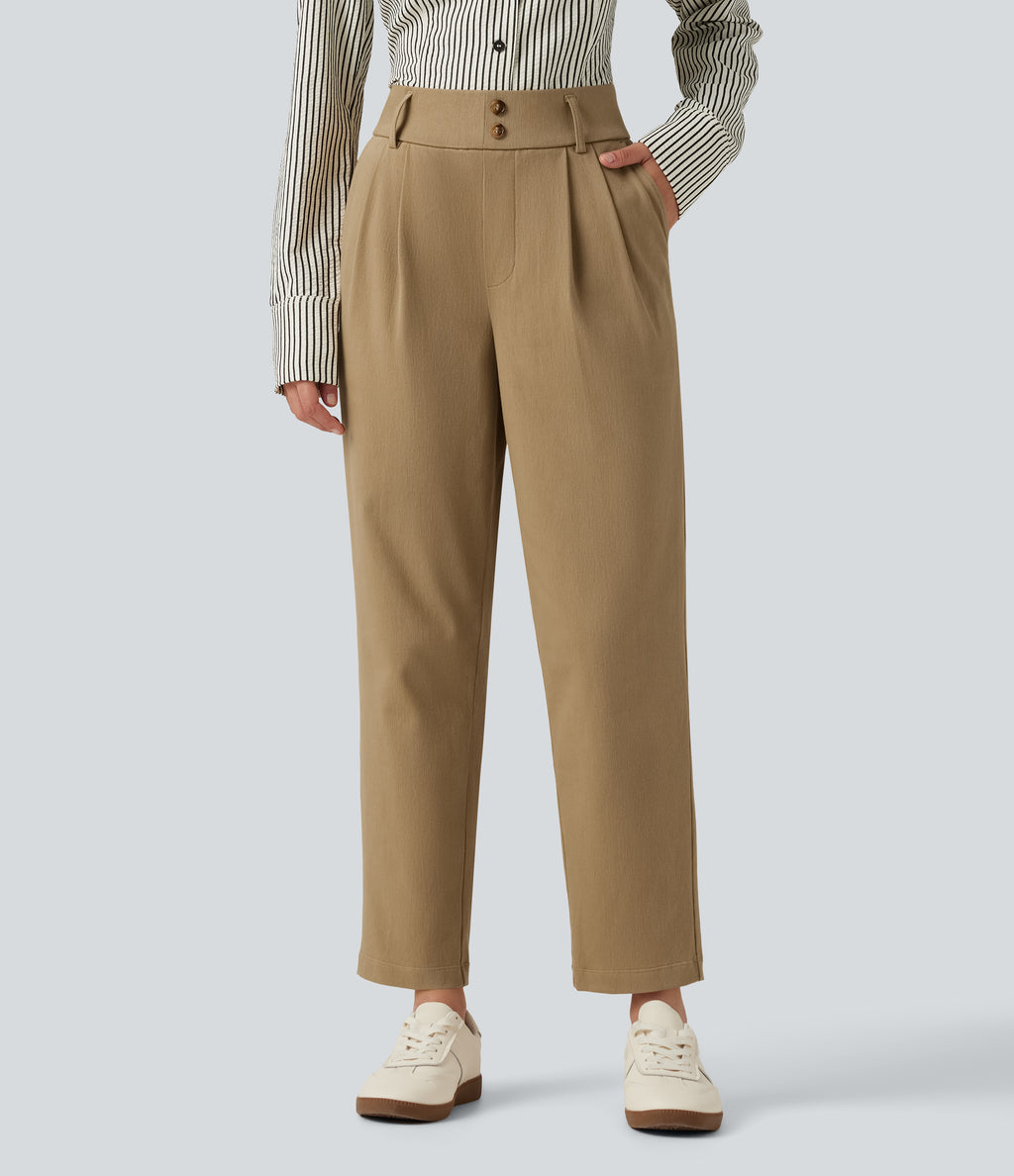 High Waisted Tapered Casual Cotton Trousers with Pockets — Starfish — view 4