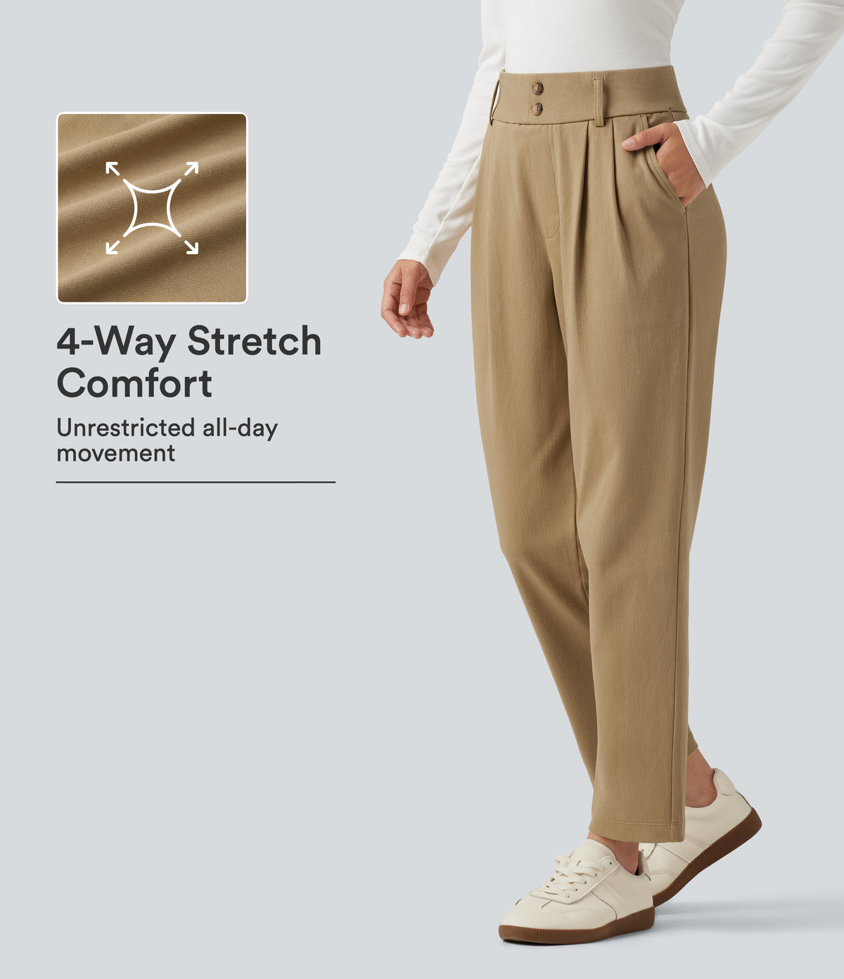 High Waisted Tapered Casual Cotton Trousers with Pockets — Starfish — view 1