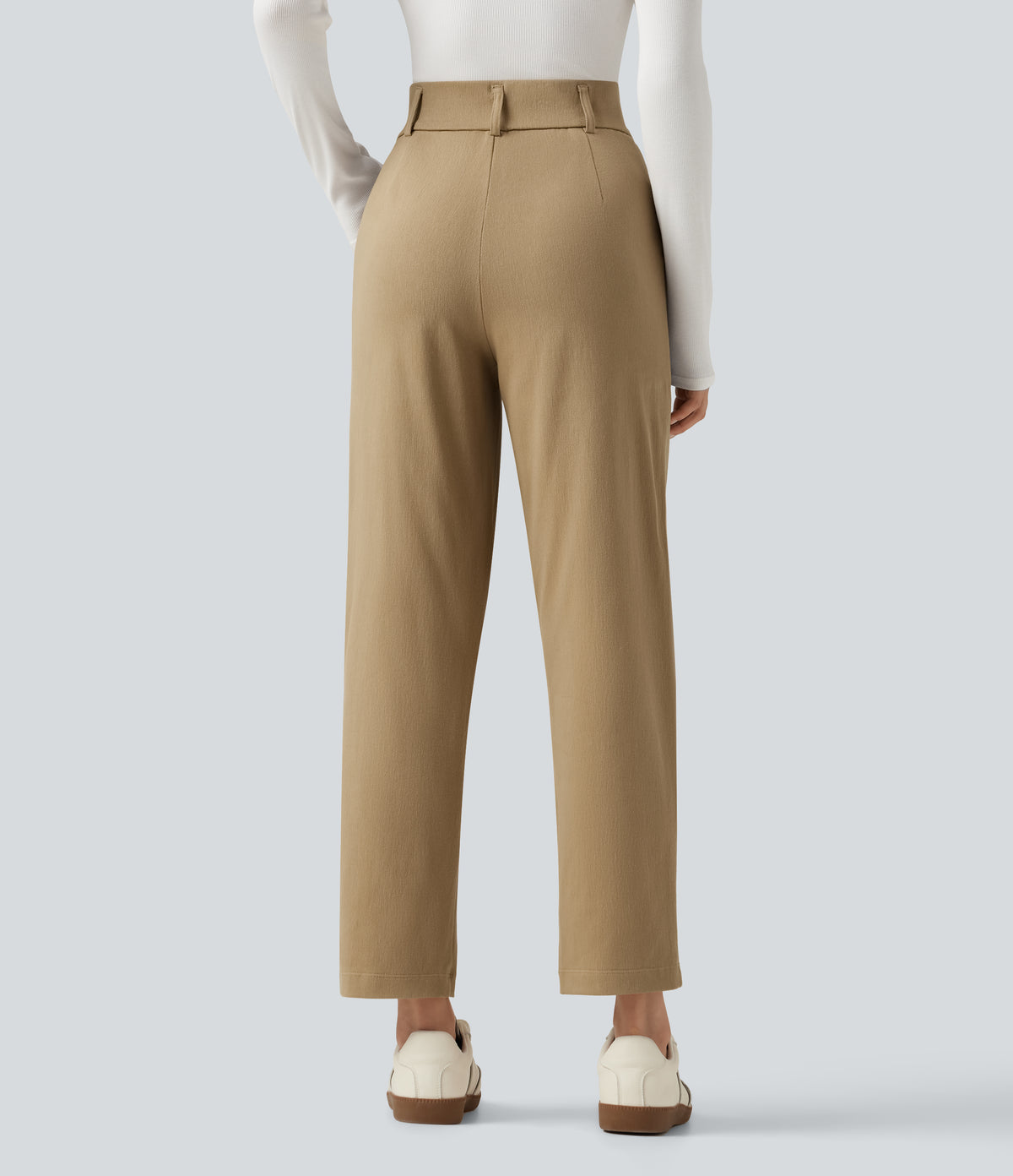 High Waisted Tapered Casual Cotton Trousers with Pockets — Starfish — view 2
