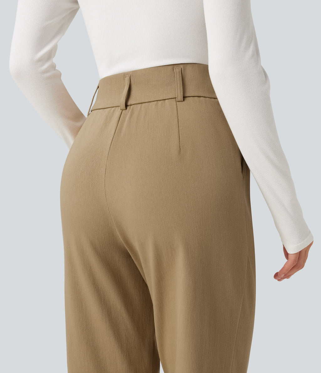 High Waisted Tapered Casual Cotton Trousers with Pockets — Starfish — view 6