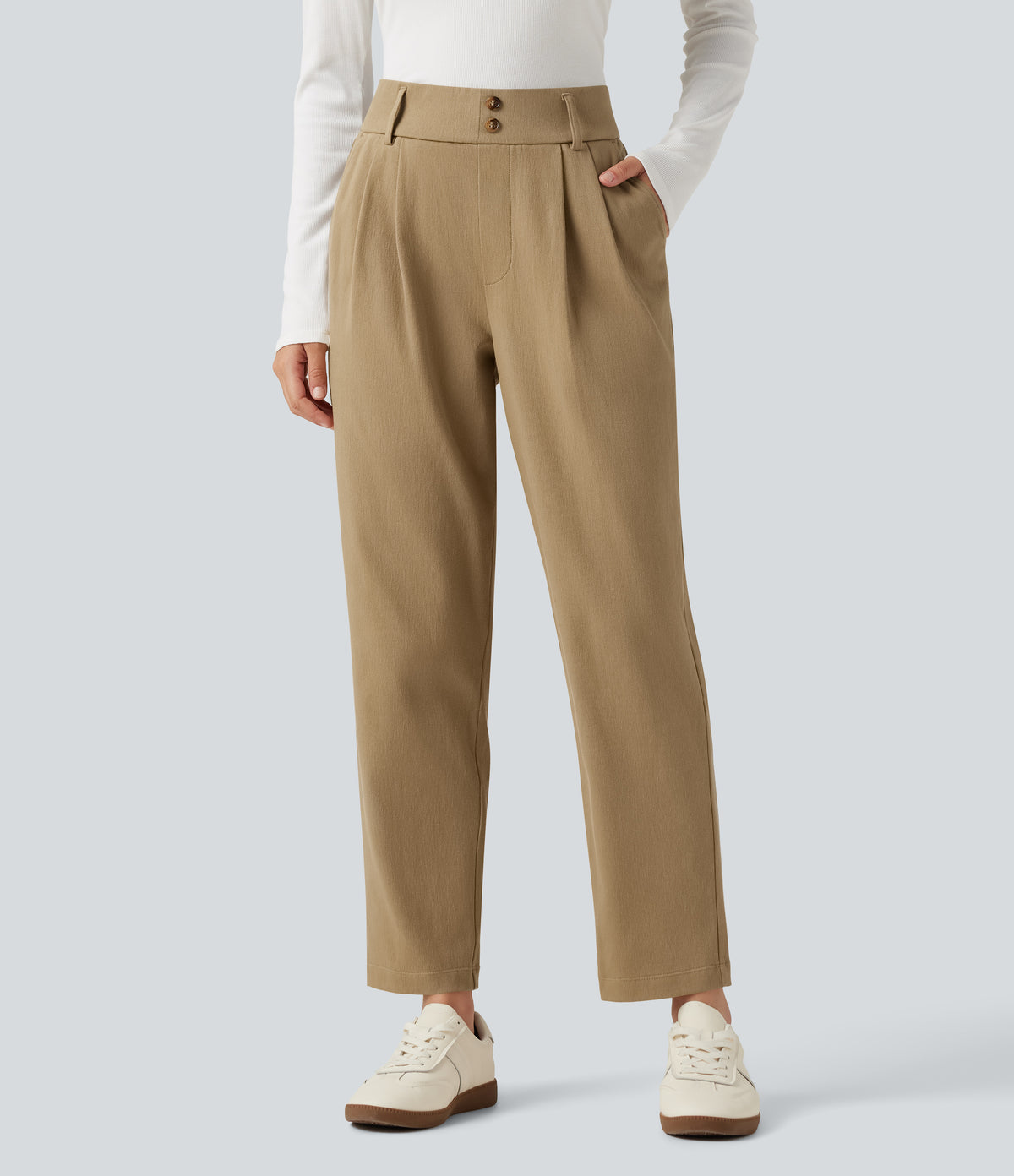 High Waisted Tapered Casual Cotton Trousers with Pockets — Starfish — view 3