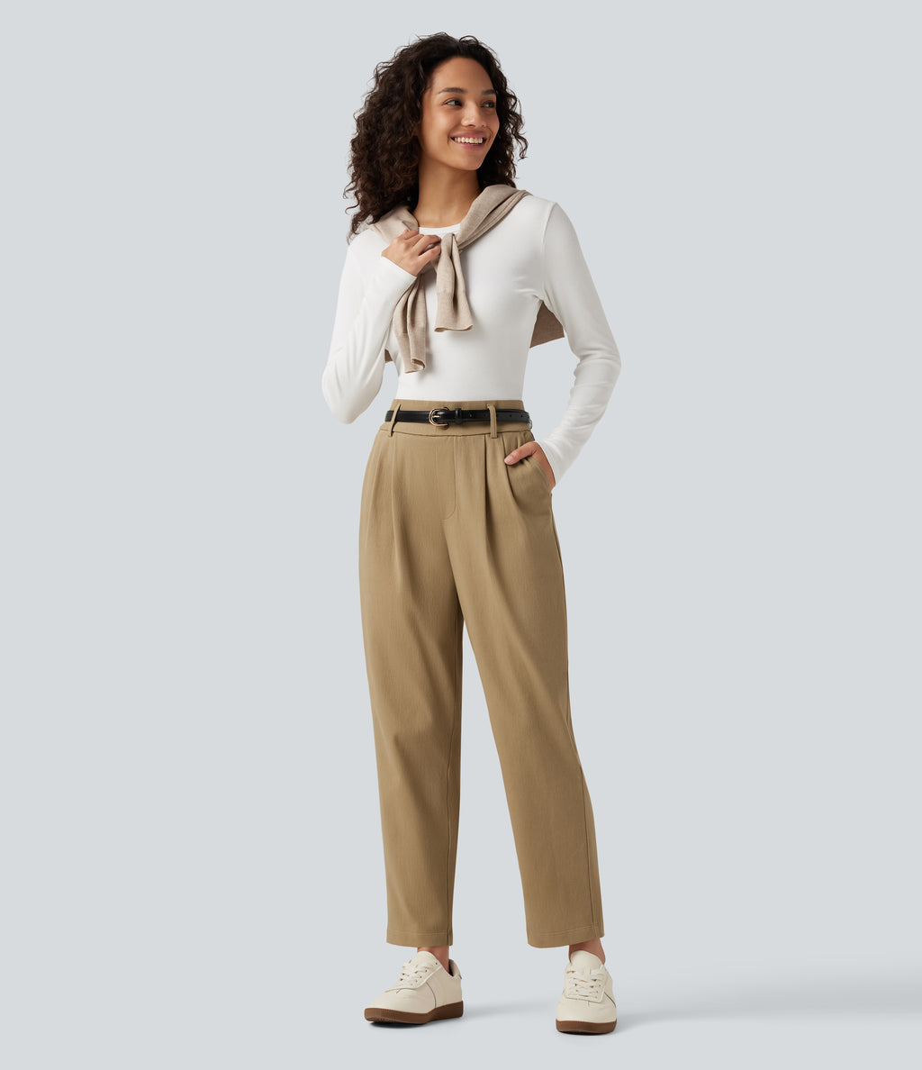 High Waisted Tapered Casual Cotton Trousers with Pockets — Starfish — view 8
