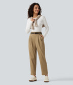High Waisted Tapered Casual Cotton Trousers with Pockets — Starfish — view 8