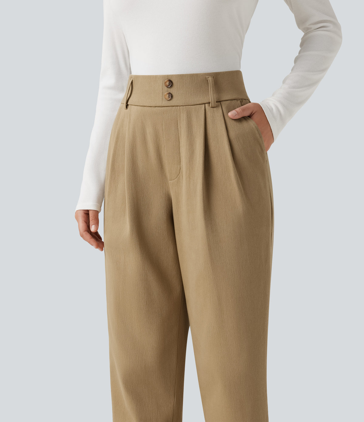 High Waisted Tapered Casual Cotton Trousers with Pockets — Starfish — view 5