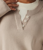 Round Neck Dropped Long Sleeve Color Block Work Jumper — French Oak — view 6
