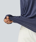 V Neck Batwing Long Sleeve Ruched Casual Top — Mottled Indigo — view 7
