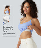 U Neck Crisscross Built-in Bra Cropped Casual Tank Top — Fresh Blue — view 1