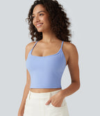 U Neck Crisscross Built-in Bra Cropped Casual Tank Top — Fresh Blue — view 2