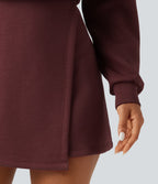 SpacerTek Boat Neck Long Sleeve Mini Casual Sweatshirt Dress — Oxblood Red — view 5