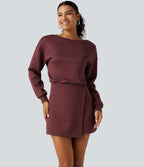 SpacerTek Boat Neck Long Sleeve Mini Casual Sweatshirt Dress — Oxblood Red — view 4