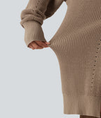 V Neck Open Front Long Sleeve Longline Casual Cardigan — Malt Ball — view 6
