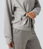 High Neck 2-Way Zipper Long Sleeve Thumb Hole Casual Jacket with Pockets — Fog Gray — view 8