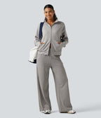 High Neck 2-Way Zipper Long Sleeve Thumb Hole Casual Jacket with Pockets — Fog Gray — view 7