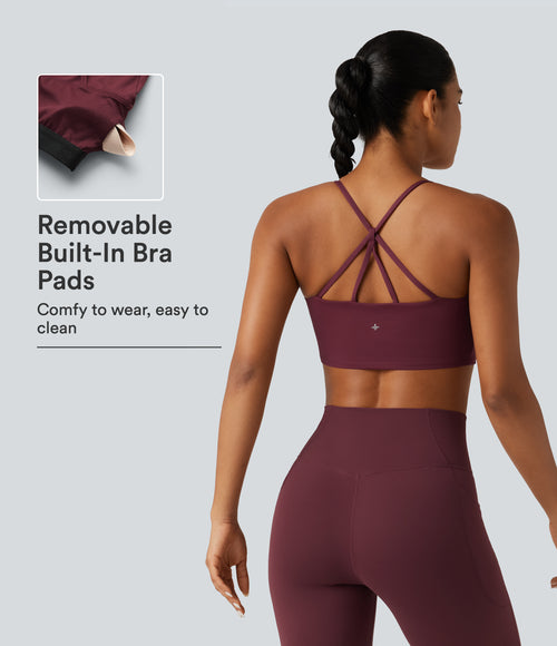 Airy Scoop Neck Built-in Bra InstantCool Cropped Yoga Tank Top — Zinfandel — view 1