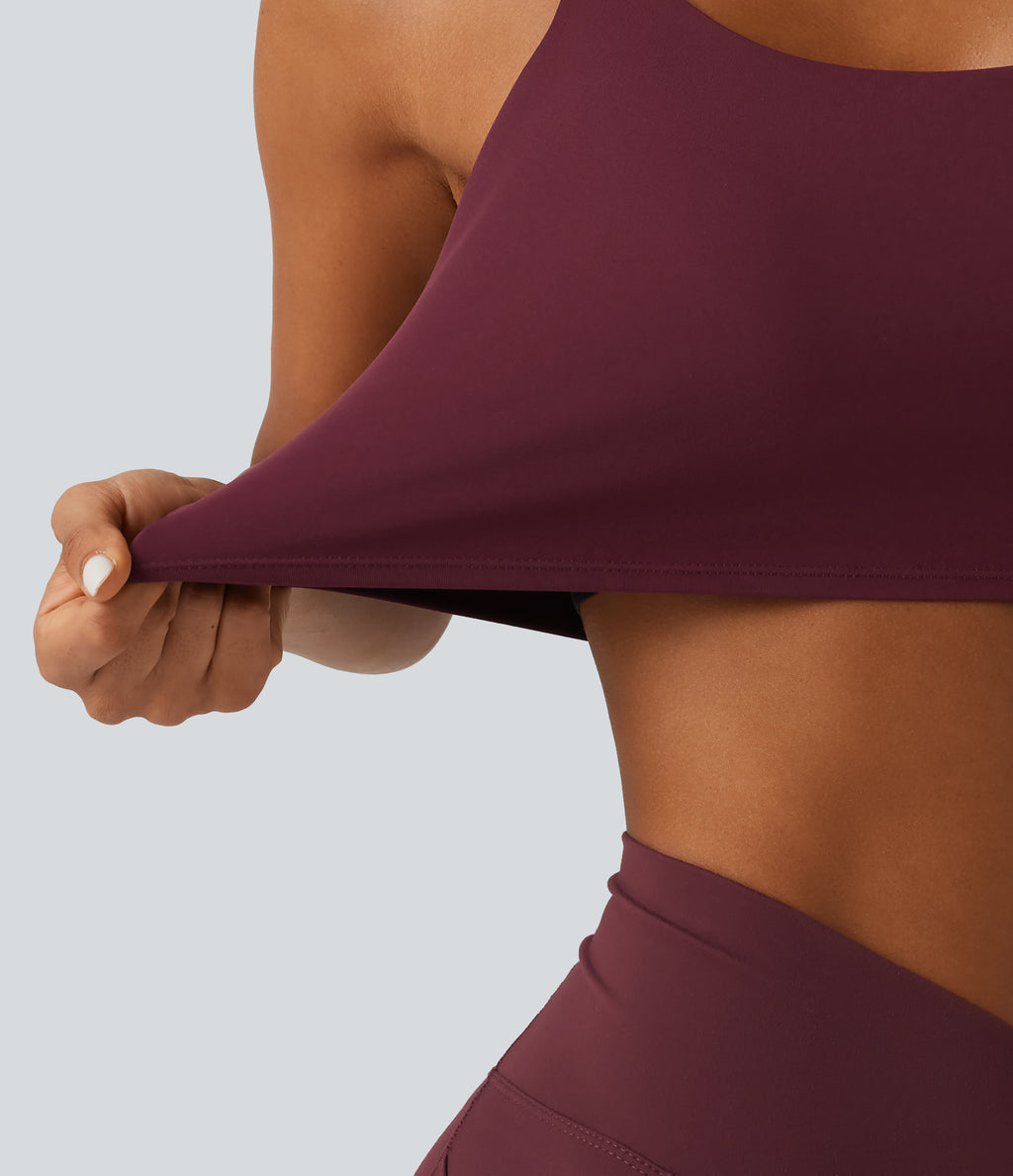 Airy Scoop Neck Built-in Bra InstantCool Cropped Yoga Tank Top — Zinfandel — view 7