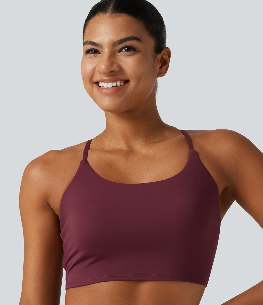 Airy Scoop Neck Built-in Bra InstantCool Cropped Yoga Tank Top — Zinfandel — view 6