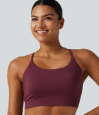 Airy Scoop Neck Built-in Bra InstantCool Cropped Yoga Tank Top — Zinfandel — view 6