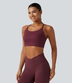 Airy Scoop Neck Built-in Bra InstantCool Cropped Yoga Tank Top — Zinfandel — view 3