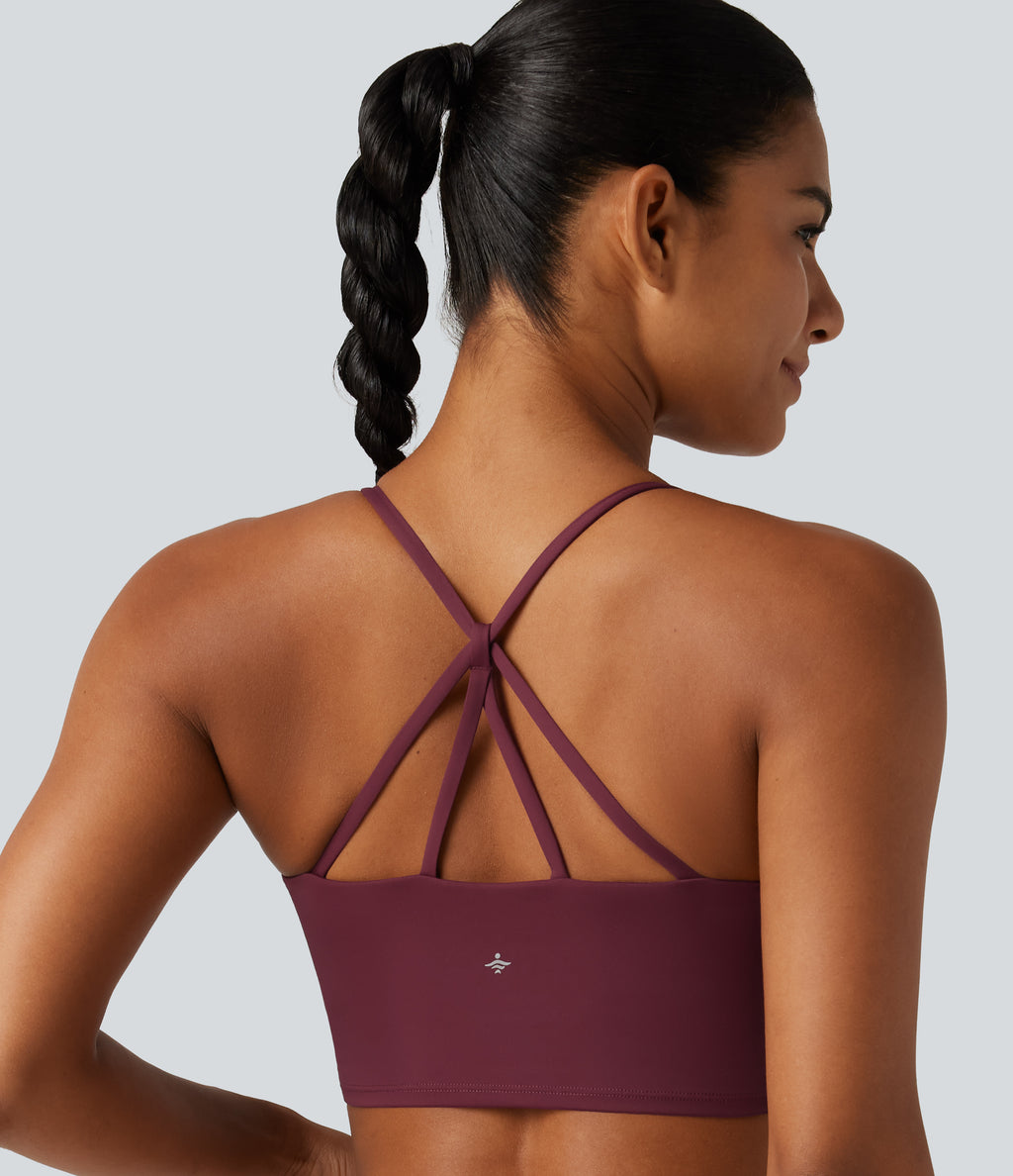 Airy Scoop Neck Built-in Bra InstantCool Cropped Yoga Tank Top — Zinfandel — view 5