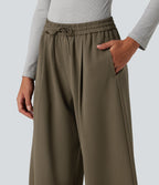 High Waisted Drawstring Barrel Leg Work Trousers with Pockets — Forest Wild Brown — view 5