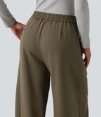 High Waisted Drawstring Barrel Leg Work Trousers with Pockets — Forest Wild Brown — view 6