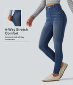 High Waisted Skinny Casual Jeans with Pockets — Estate Blue Denim — view 1