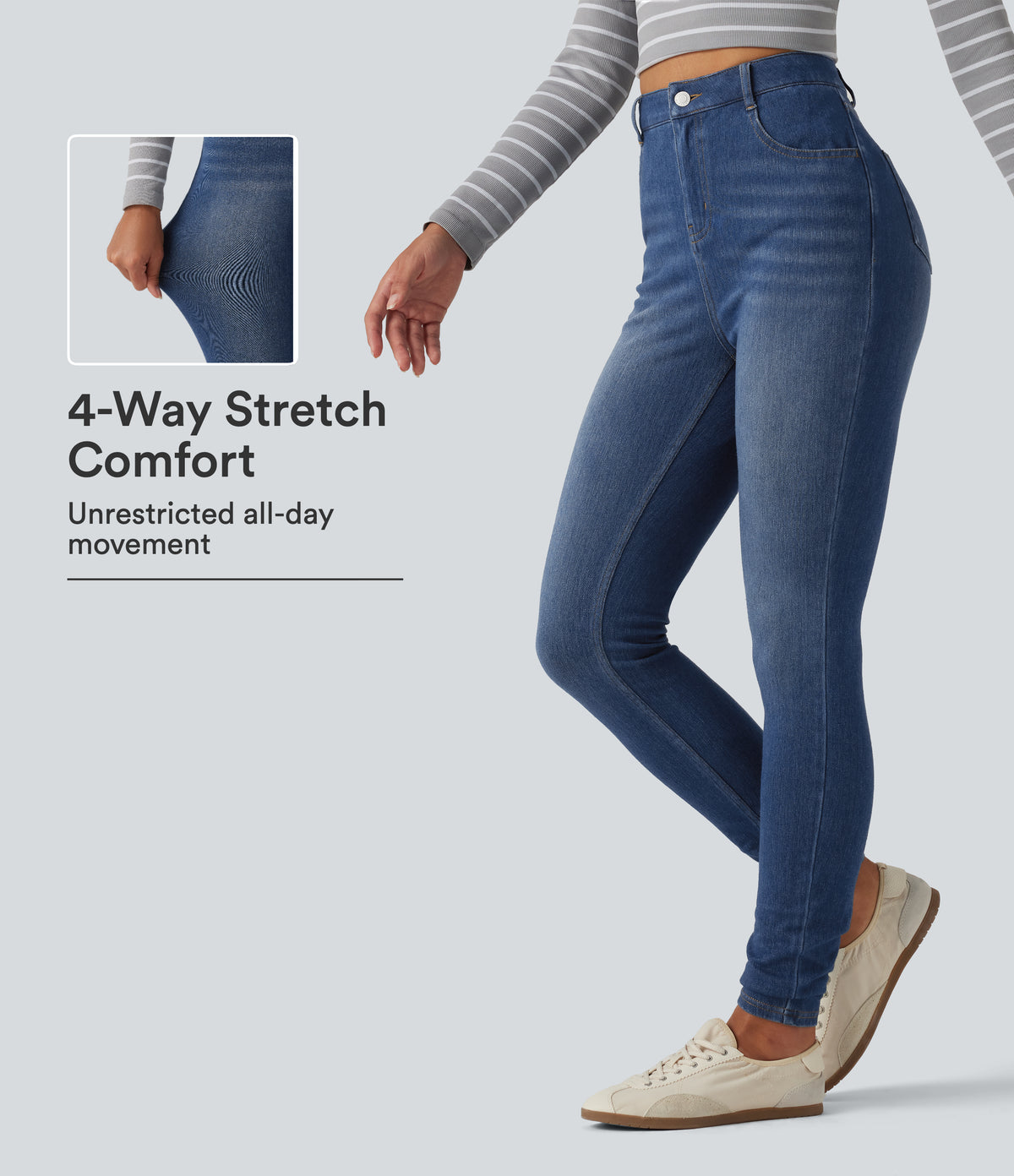 High Waisted Skinny Casual Jeans with Pockets — Estate Blue Denim — view 1