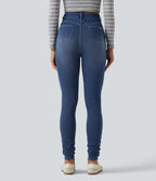 High Waisted Skinny Casual Jeans with Pockets — Estate Blue Denim — view 2