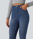 High Waisted Skinny Casual Jeans with Pockets — Estate Blue Denim — view 6
