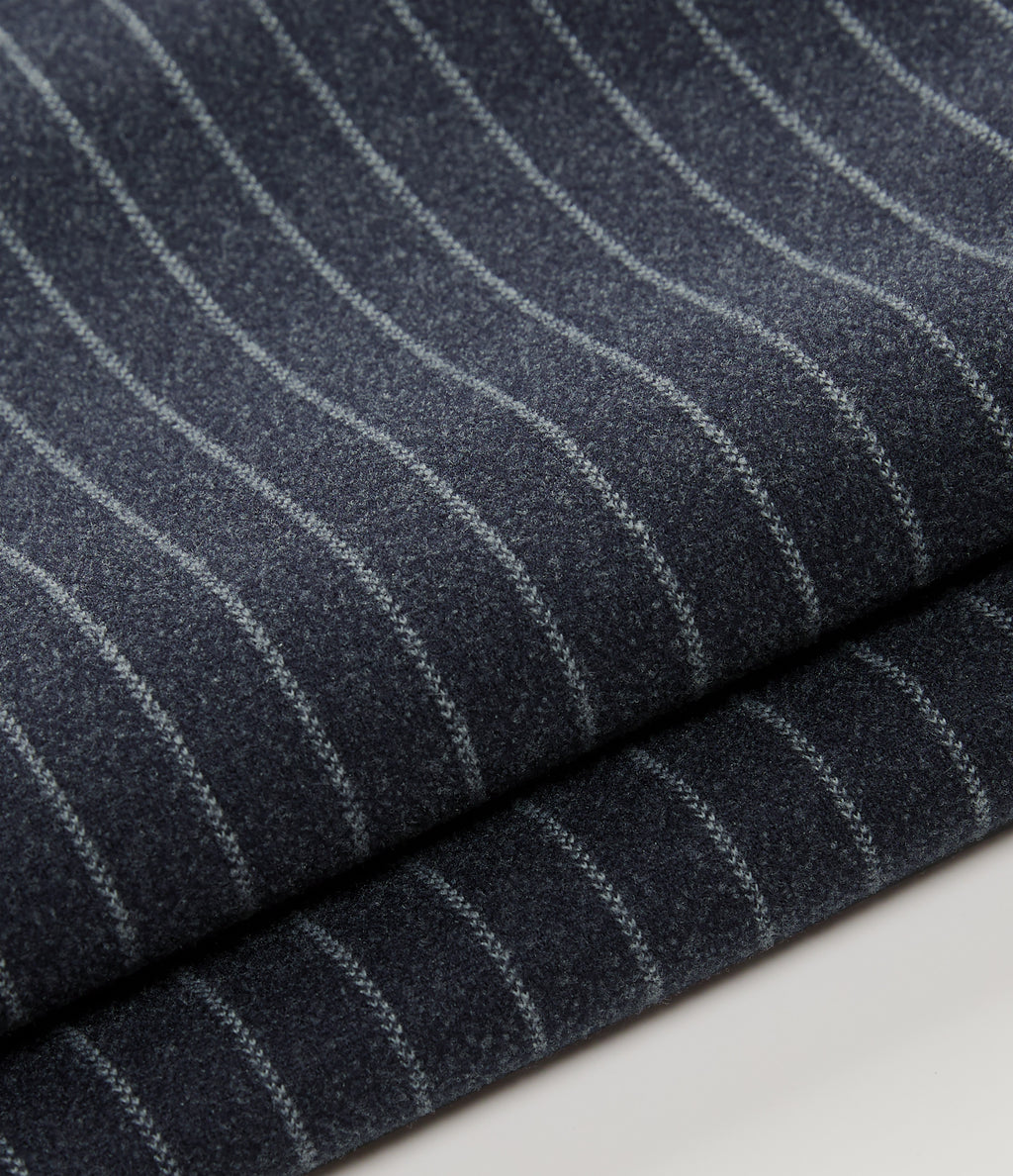 High Waisted Wide Leg Stripe Fleece Work Trousers with Pockets — Deep Blue Stripe — view 7