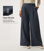 High Waisted Wide Leg Stripe Fleece Work Trousers with Pockets — Deep Blue Stripe — view 1