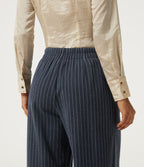 High Waisted Wide Leg Stripe Fleece Work Trousers with Pockets — Deep Blue Stripe — view 5