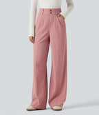 High Waisted Straight Leg Waffle Work Trousers with Pockets — Rose Tan — view 1