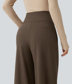 High Waisted Wide Leg Work Trousers with Pockets — Chocolate Martini — view 5