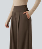 High Waisted Wide Leg Work Trousers with Pockets — Chocolate Martini — view 4