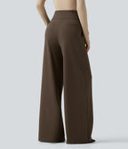 High Waisted Wide Leg Work Trousers with Pockets — Chocolate Martini — view 2