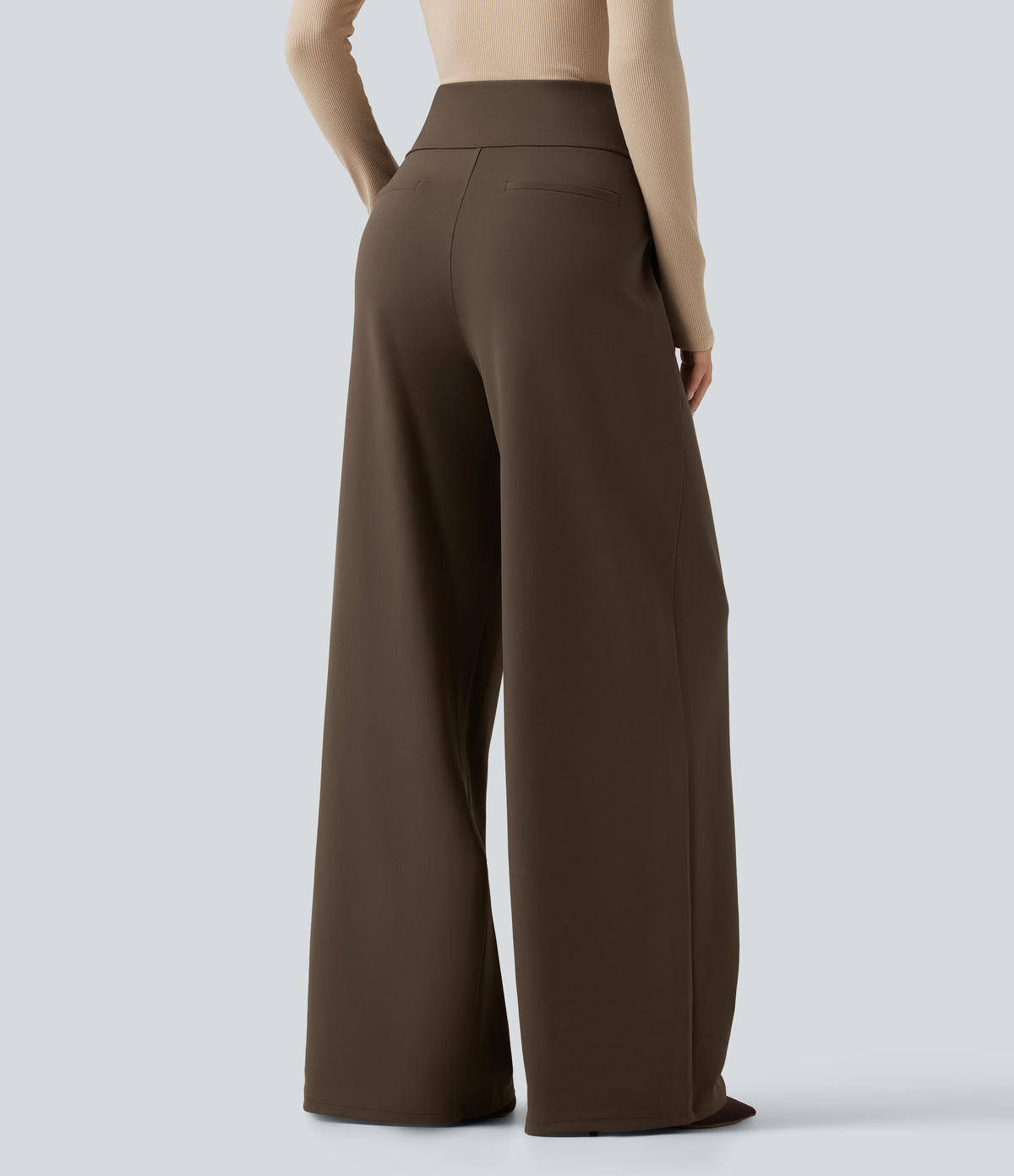 High Waisted Wide Leg Work Trousers with Pockets — Chocolate Martini — view 2