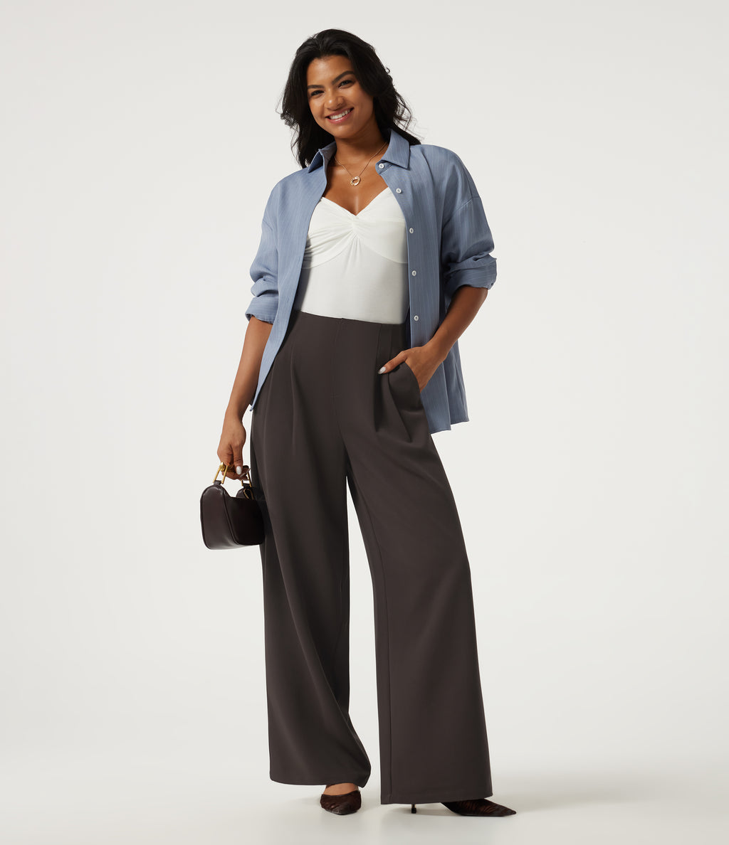 High Waisted Wide Leg Work Trousers with Pockets — Mole' — view 6