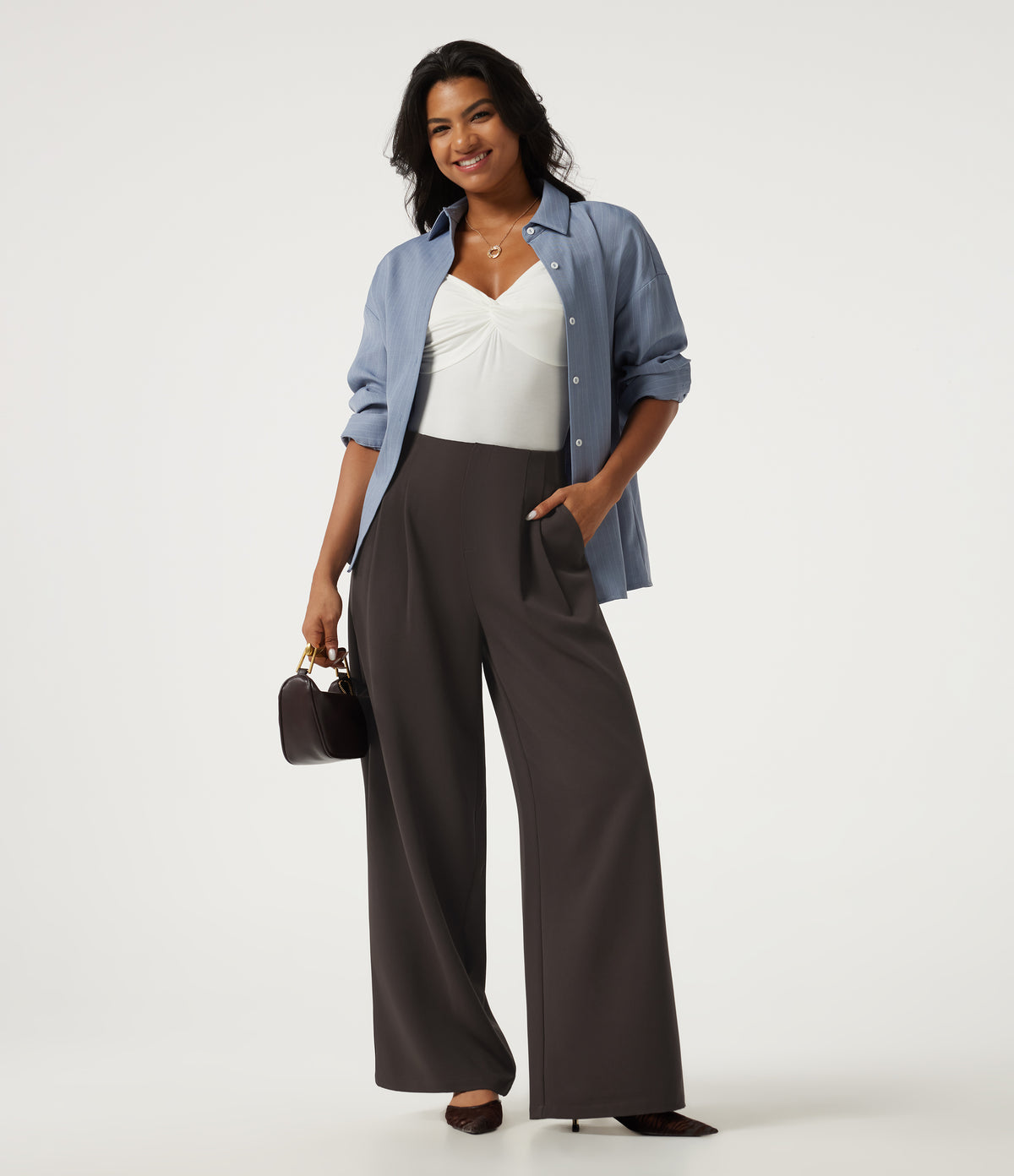 High Waisted Wide Leg Work Trousers with Pockets — Mole' — view 6