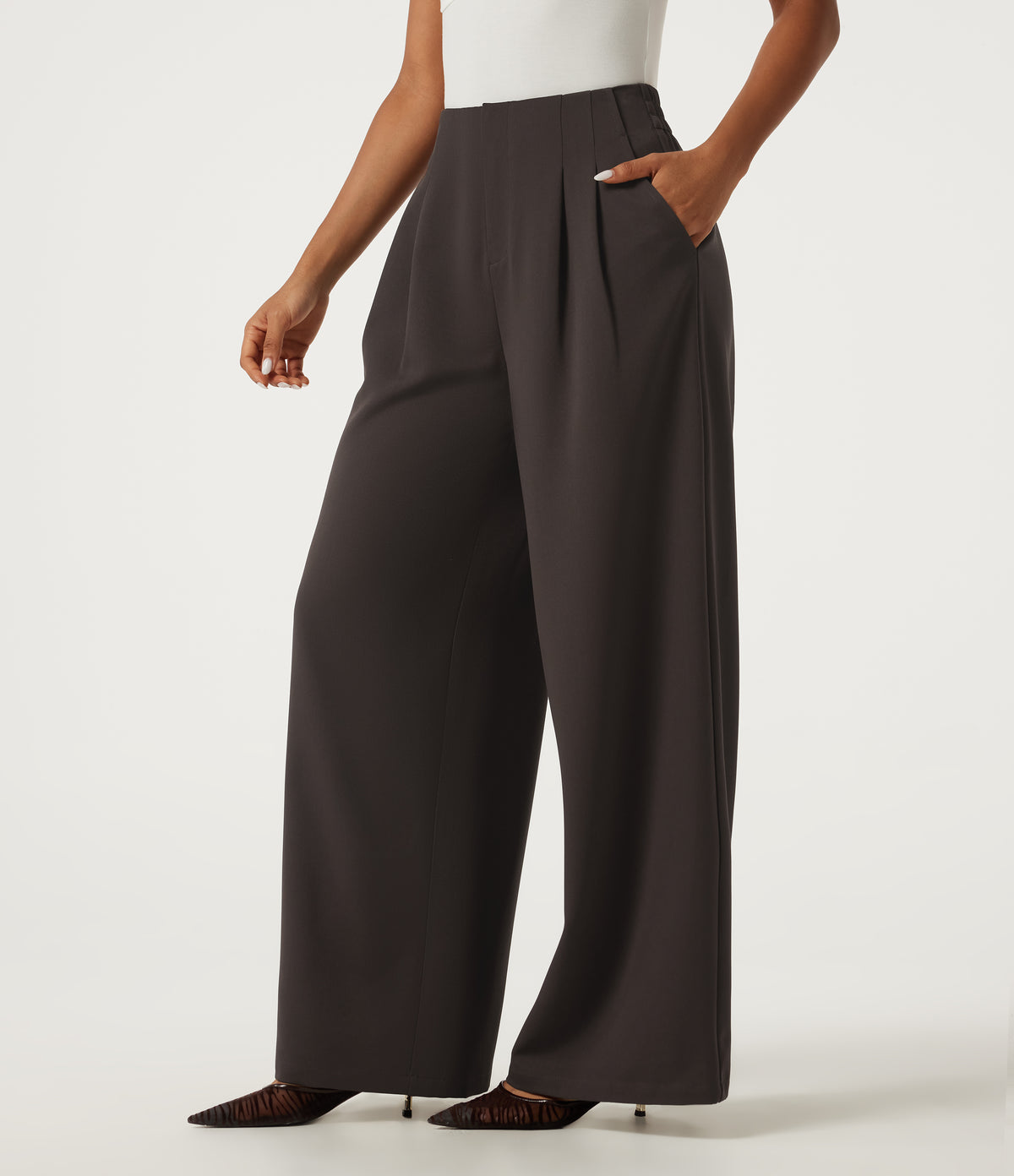 High Waisted Wide Leg Work Trousers with Pockets — Mole' — view 3