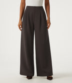 High Waisted Wide Leg Work Trousers with Pockets — Mole' — view 1
