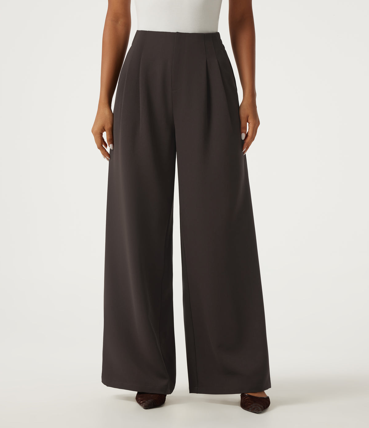 High Waisted Wide Leg Work Trousers with Pockets — Mole' — view 1