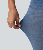 Mid Rise Asymmetric Casual Skinny Jeans with Pockets — Blue Jasper Denim — view 7