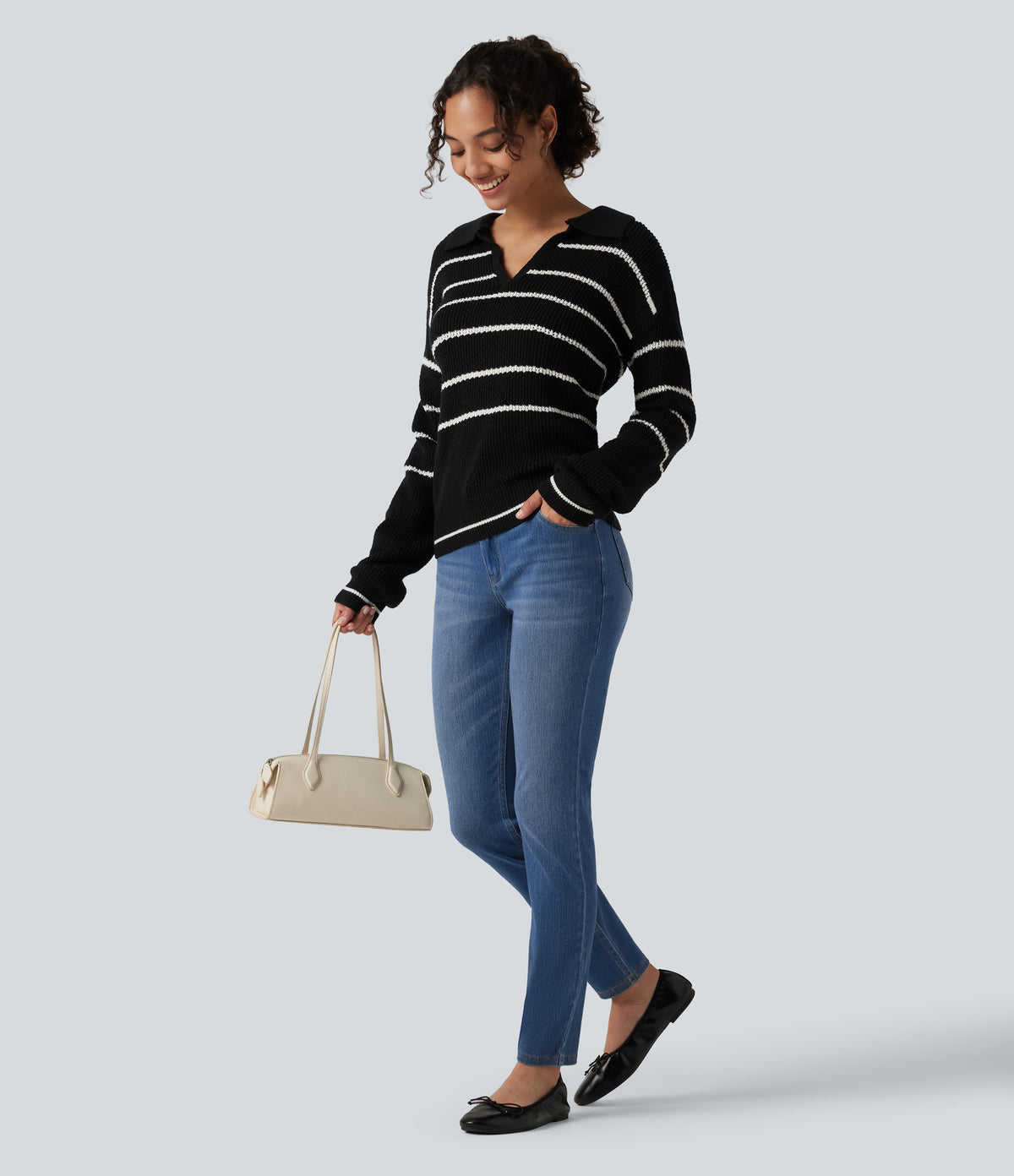 Mid Rise Asymmetric Casual Skinny Jeans with Pockets — Blue Jasper Denim — view 6
