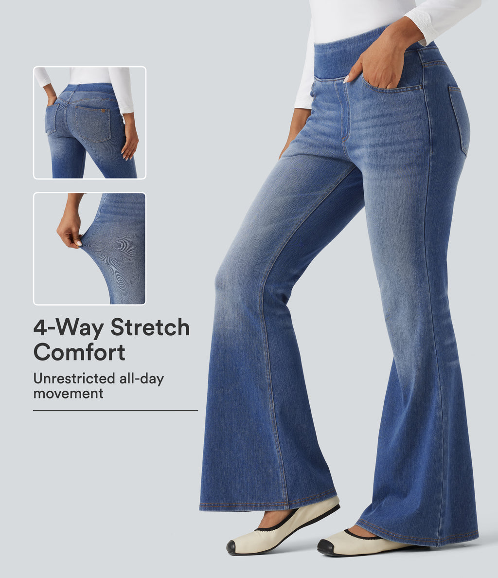 High Waisted Casual Flare Jeans with Pockets — Blue Jasper Denim — view 1
